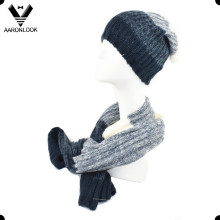 Unisex moda invierno hecho punto bufanda beanie conjunto